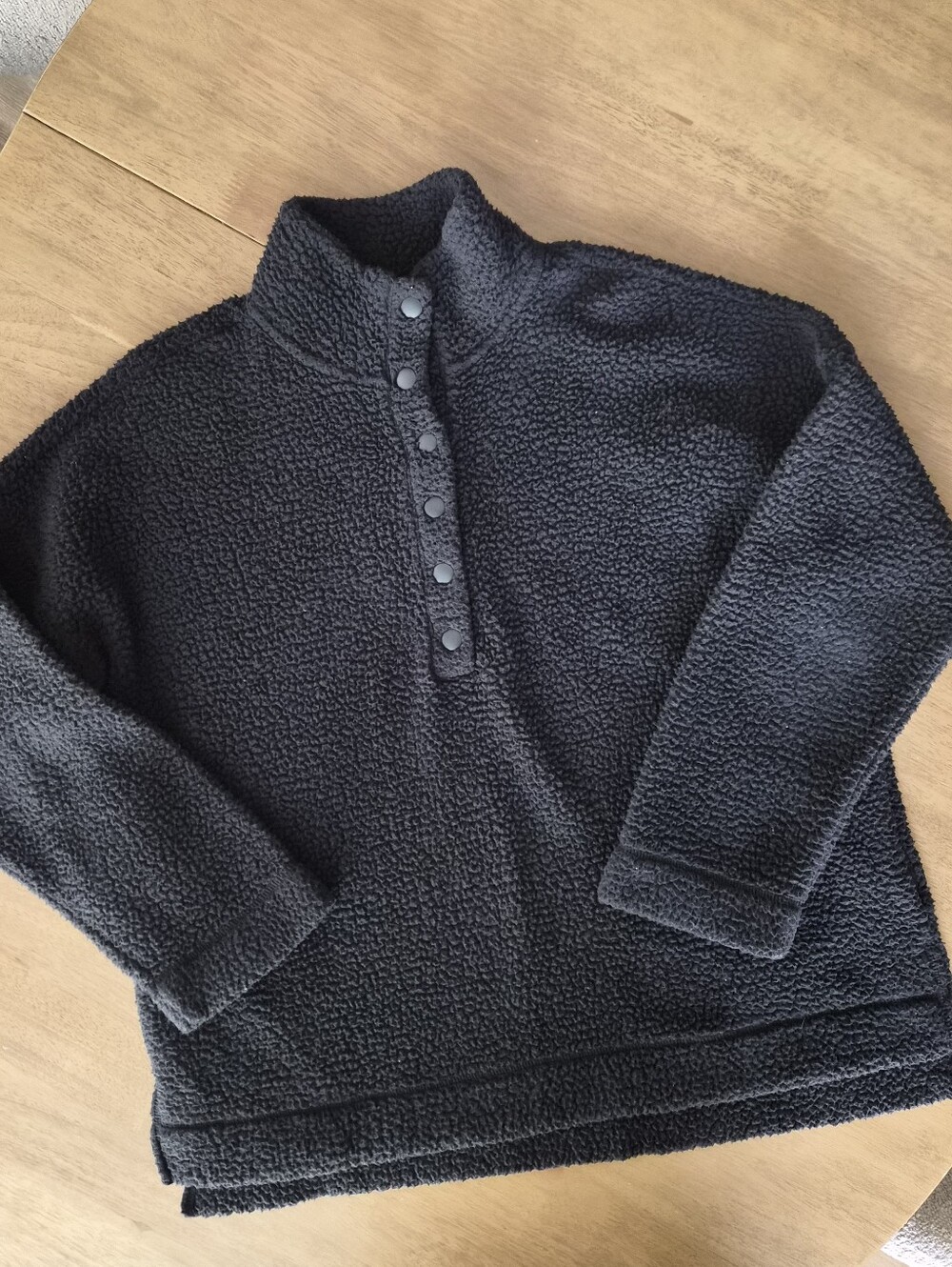 aerie Black Sherpa Snap-Front Quarter Zip Pullover Sweater